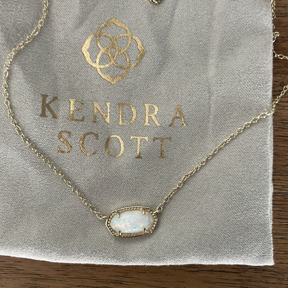 Elisa Gold Pendant Necklace in White Kyocera Opal